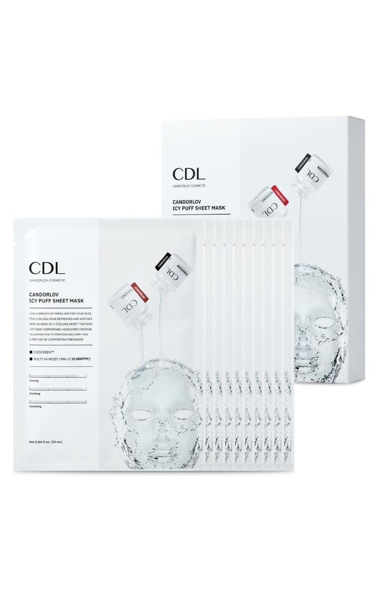 Candorlov Icy Puff Sheet Face Mask 10 Sheets, Main, color, White