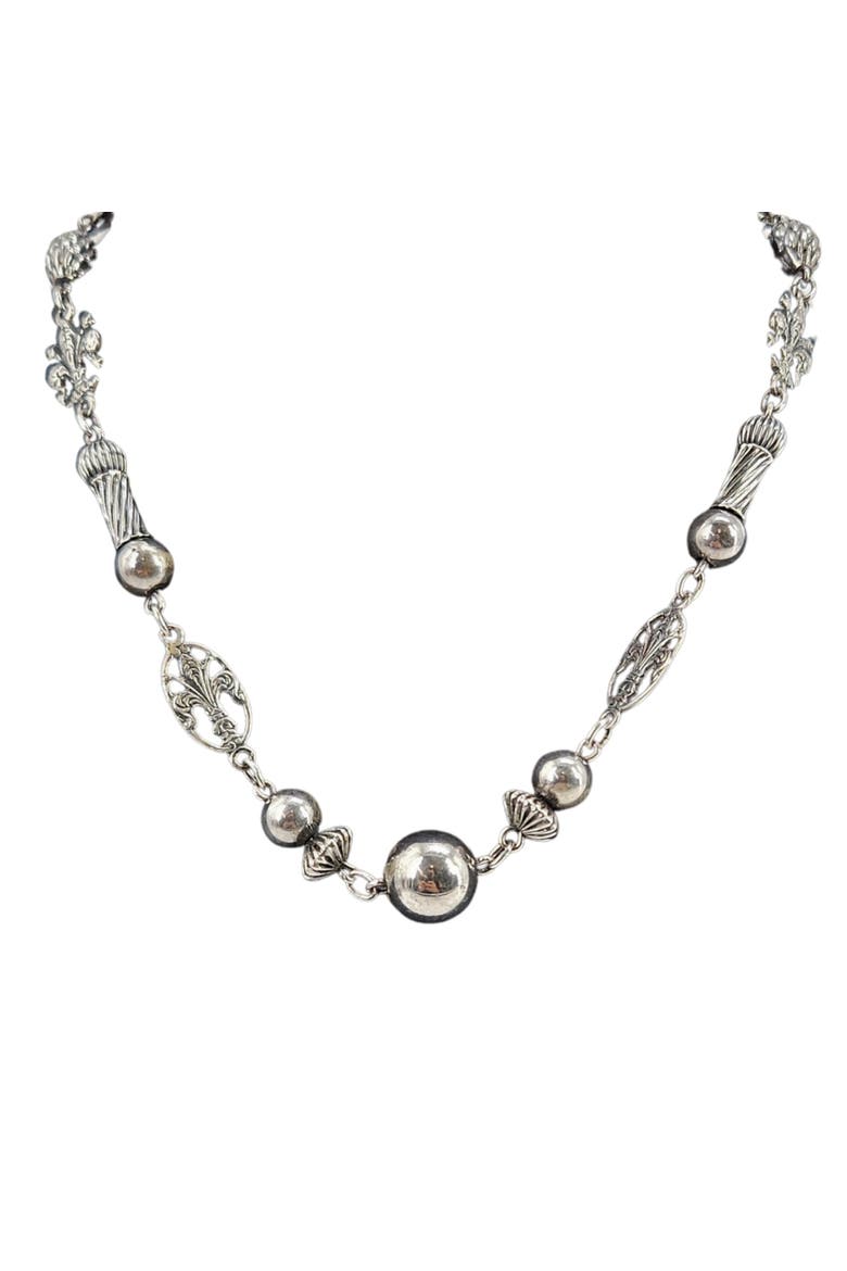 Vintage-Antique Sterling Silver Fleur-de-Lis Station Necklace, Main, color, Gold