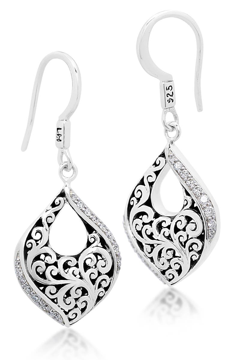 Lois Hill Sterling Silver Diamond Pavé & Scroll Open Drop Earrings - 0.4ct., Main, color,