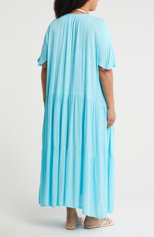 Boho Me Short Sleeve Maxi Dress In Aqua