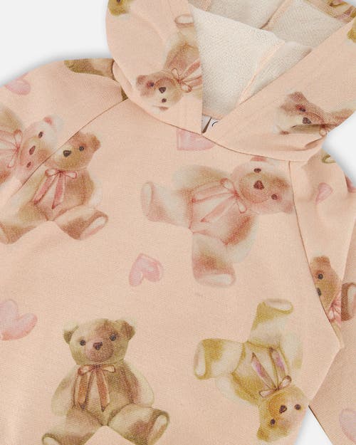 Deux Par Deux Glittering French Terry Hoodie Teddy Bear In Brown