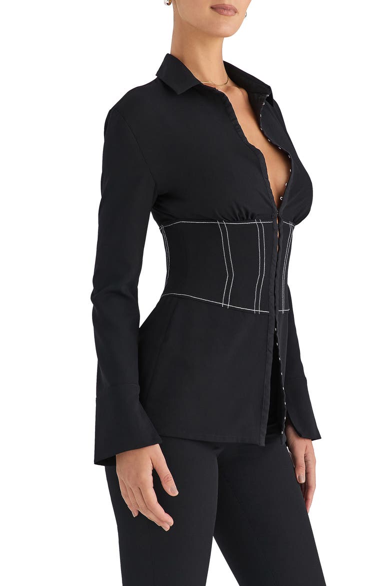 Long Sleeve Corset Shirt, Alternate, color, BLACK