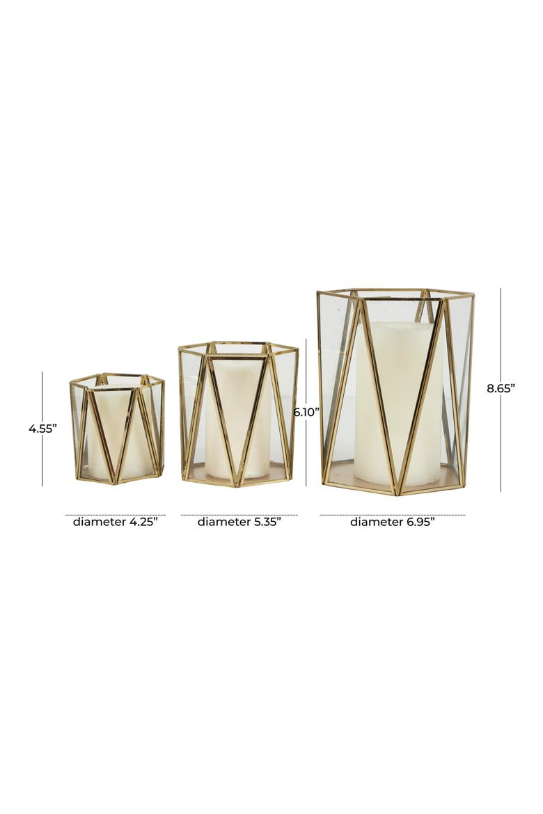 Set of 3 Modern Metal Lantern Candle Holders, Alternate, color, GOLD