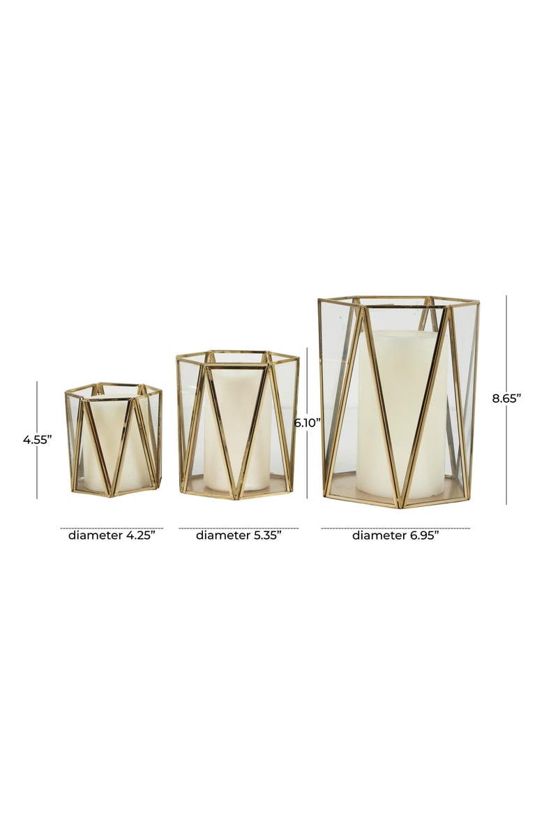 UMA Set of 3 Modern Metal Lantern Candle Holders, Alternate, color, Gold
