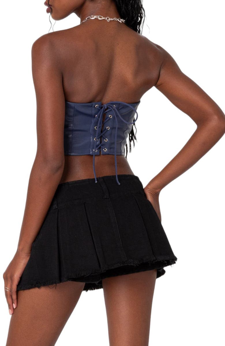 EDIKTED Mazie Lace-Up Faux Leather Crop Tube Top, Alternate, color, 