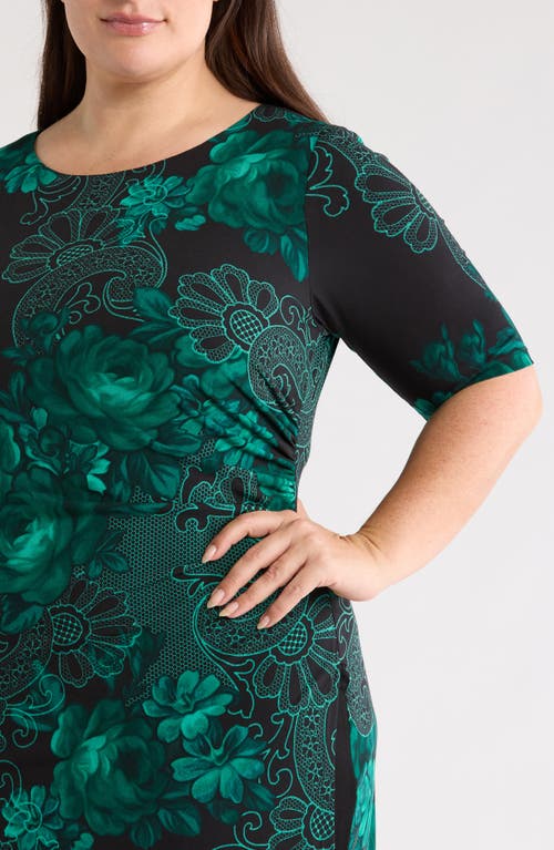 Connected Apparel Side Shirred Body-con Dress In Green