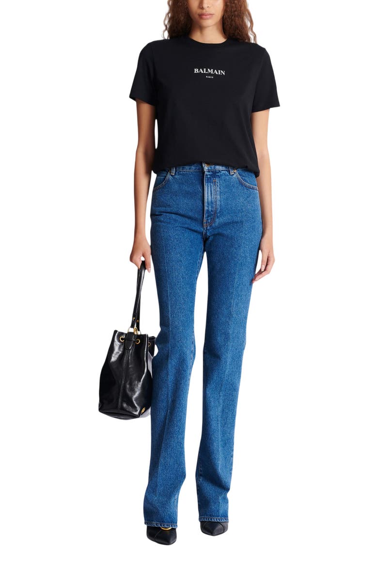 T-Shirt with Balmain Print, Alternate, color, black