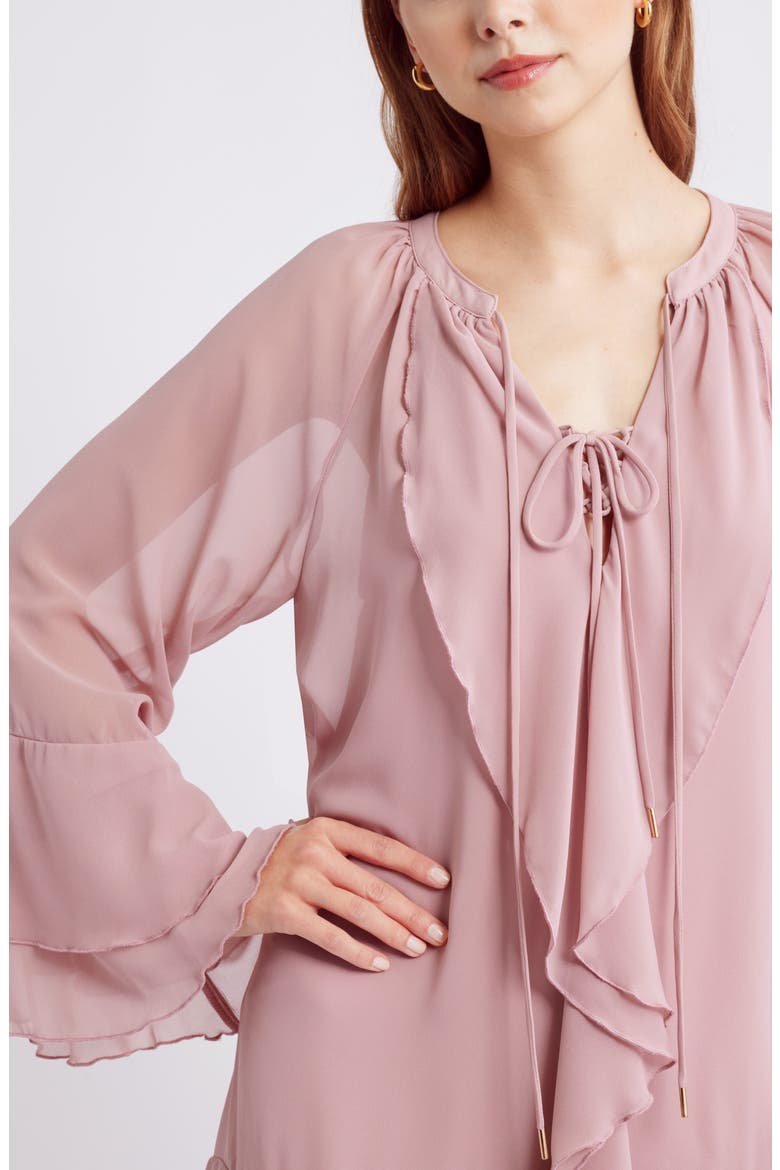 Ruffle Long Sleeve Chiffon Dress, Alternate, color, PINK TIMBER