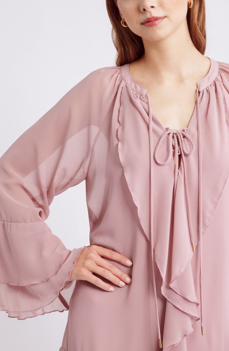 Open Edit Ruffle Long Sleeve Chiffon Dress, Alternate, color, Pink Timber