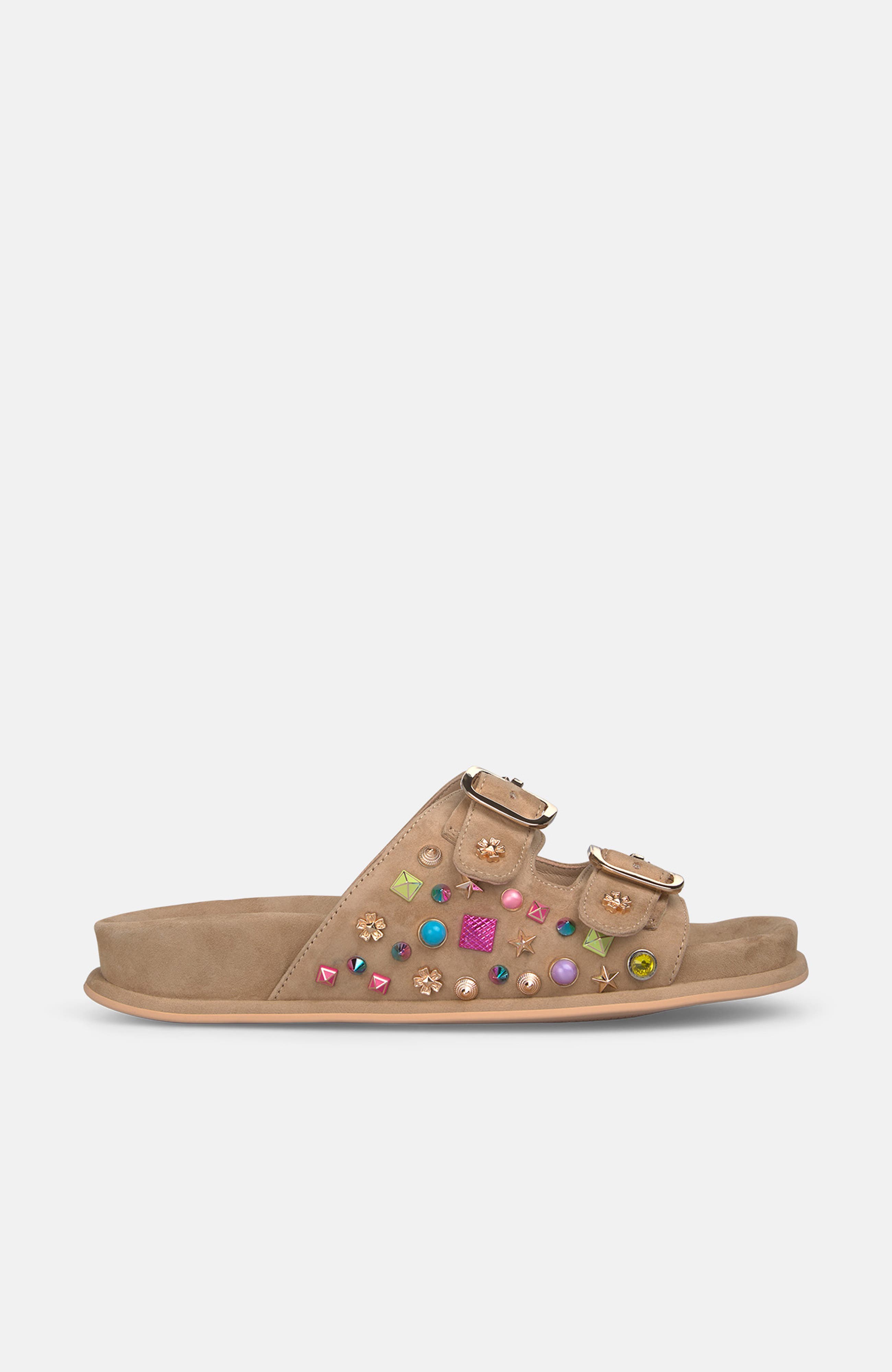 Buckle Sandal with Multicolor Studs, Main, color, Sand