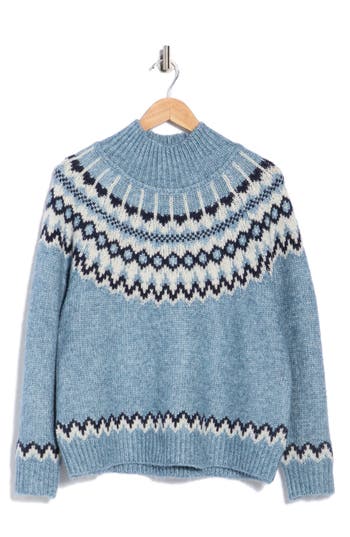 Joseph A Fair Isle Mock Neck Sweater In Blue
