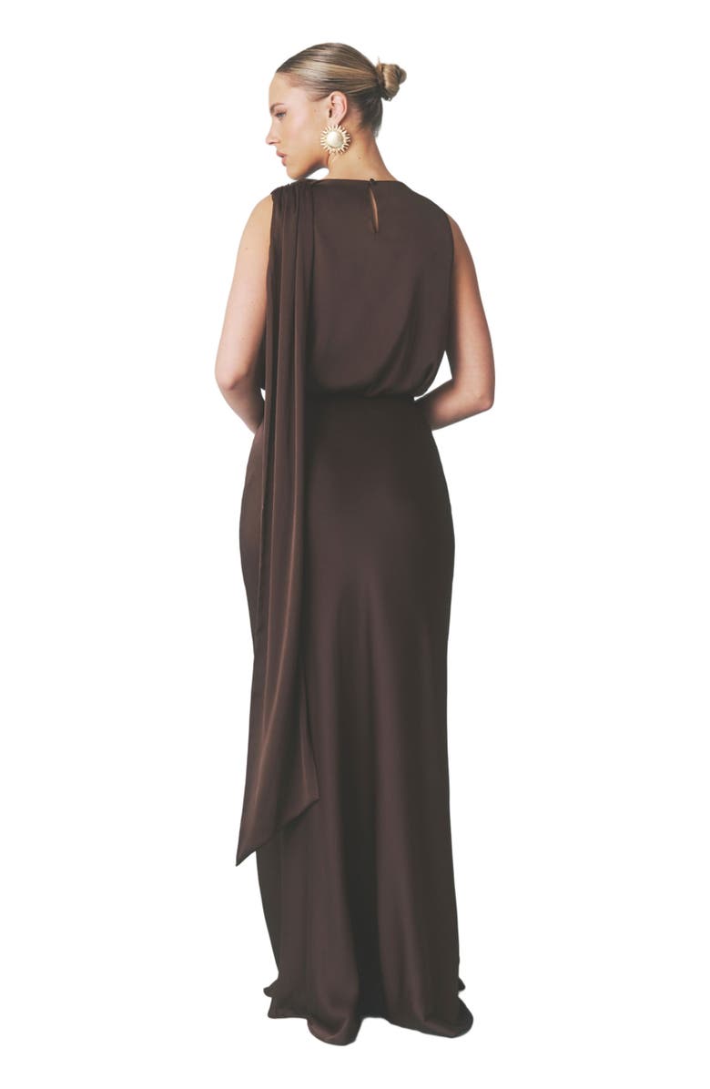 Six Stories Satin Drape Detail High Neck Top, Alternate, color, Chocolate