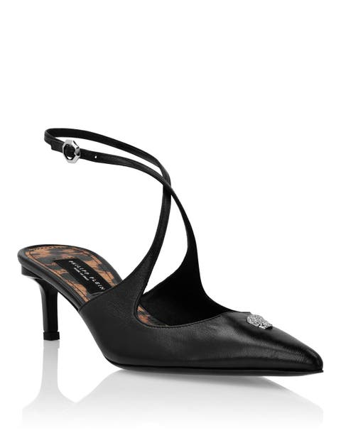 Leather Sandals Low Heels 5 Skull Strass Women