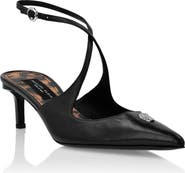 PHILIPP PLEIN Leather Sandals Low Heels 5 Skull Strass Women