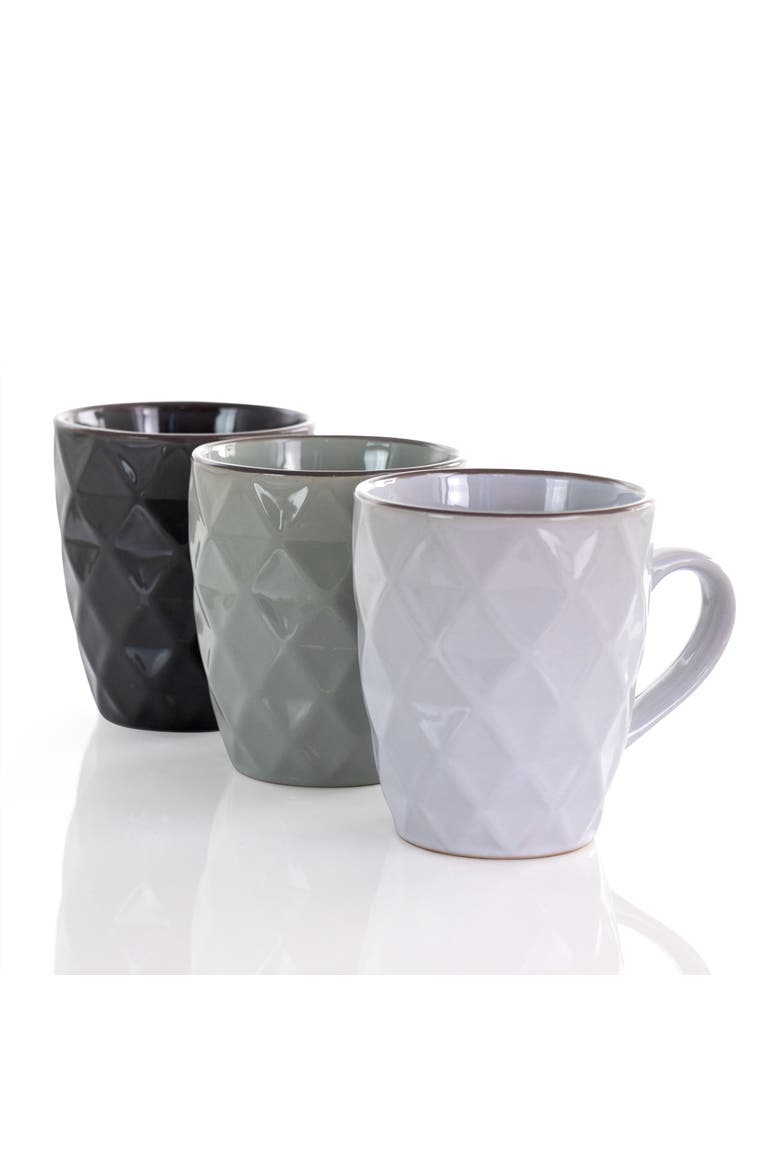 Diamond Waves 6-Piece 12 oz. Mug Set with Stand, Alternate, color, White