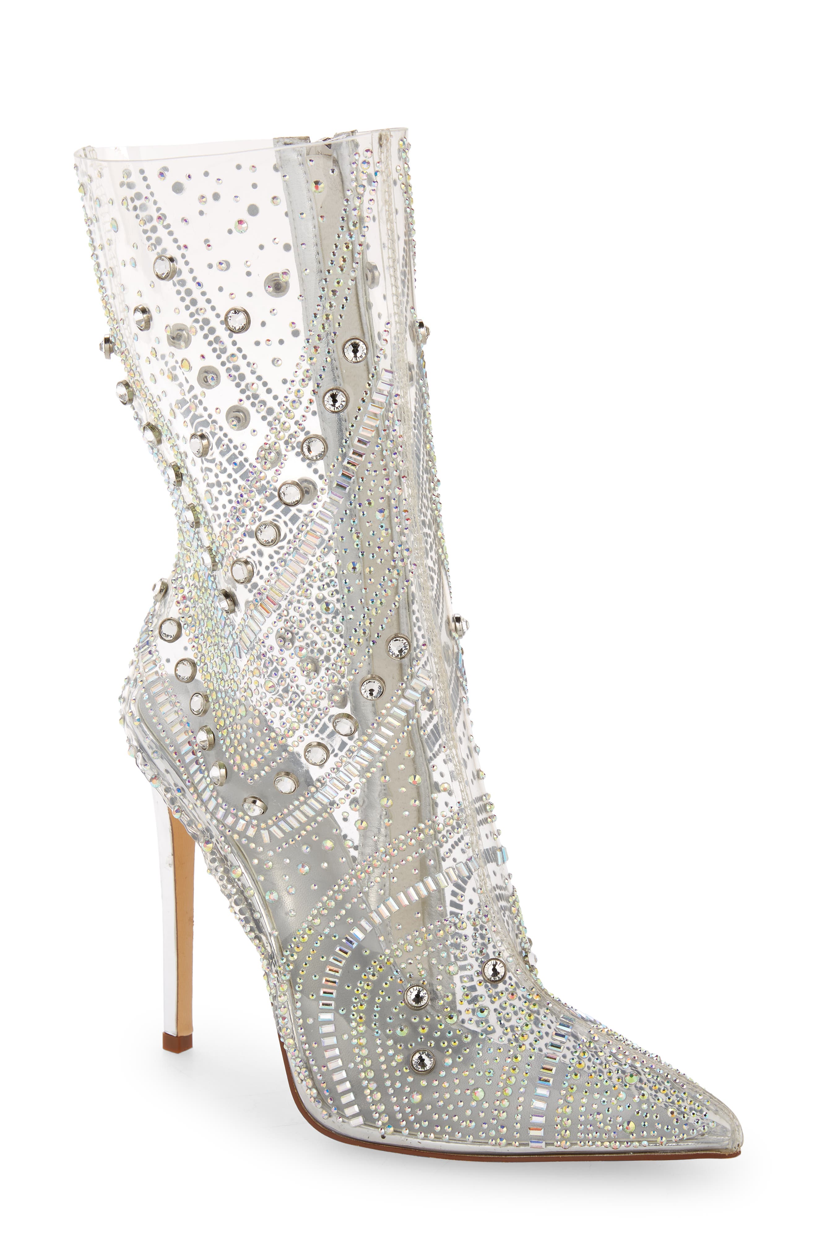 AZALEA WANG Nabila Crystal Clear Pointed Toe Boot, Main, color, 