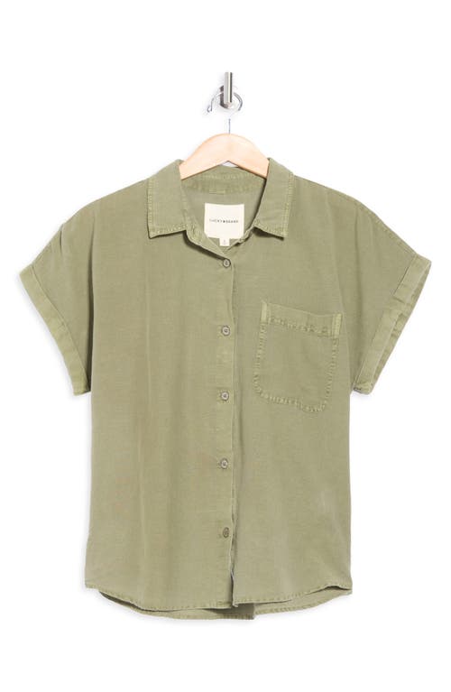 Lucky Brand Rolled Sleeve Button Front Closure Top In Green