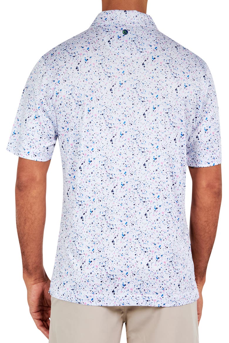 Regular Fit Paint Splatter Print Recycled Performance Golf Polo, Alternate, color, WHITE