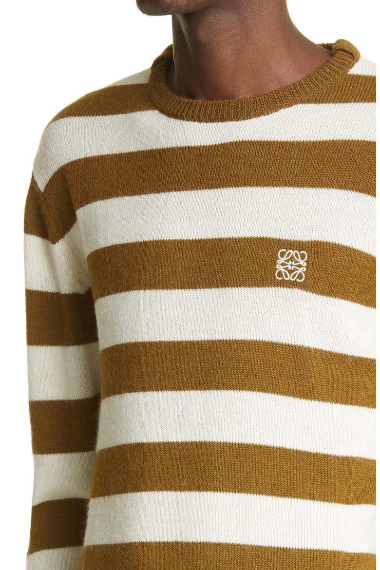 Stripe Anagram Logo Embroidered Sweater, Alternate, color, WHITE/KHAKI GREEN