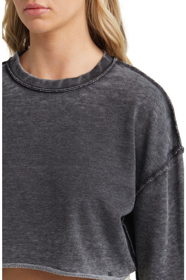 Acid Wash Crop Sweatshirt, Alternate, color, CHARCOAL