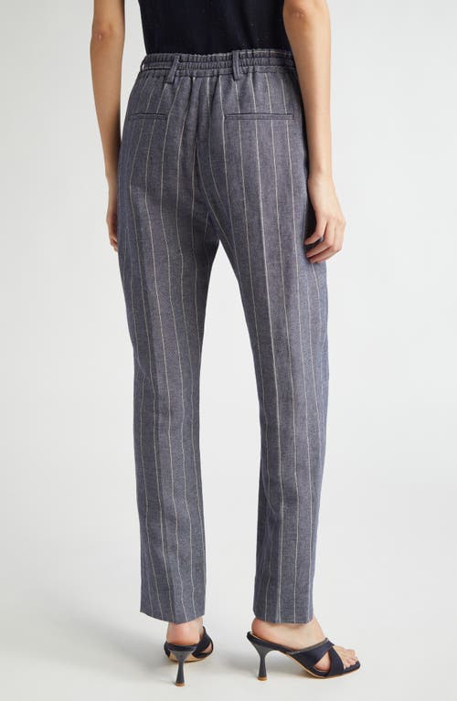 Eleventy Pinstripe Drawstring Waist Cotton & Linen Pants In Blue
