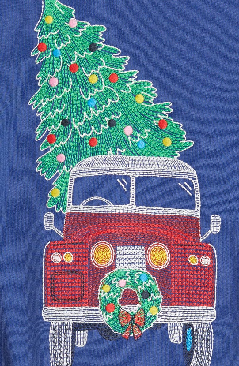 Mini Boden Kids' Holiday Glow in the Dark Superstitch Cotton Graphic T-Shirt, Alternate, color, Festive Jeep Xmas Tree