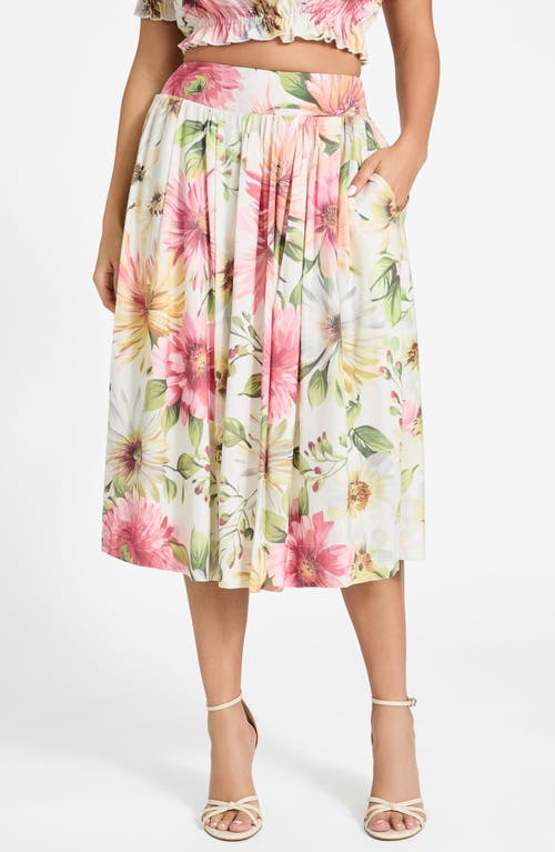 Guess Elodie Flare Midi Skirt In Painted Daisies Print