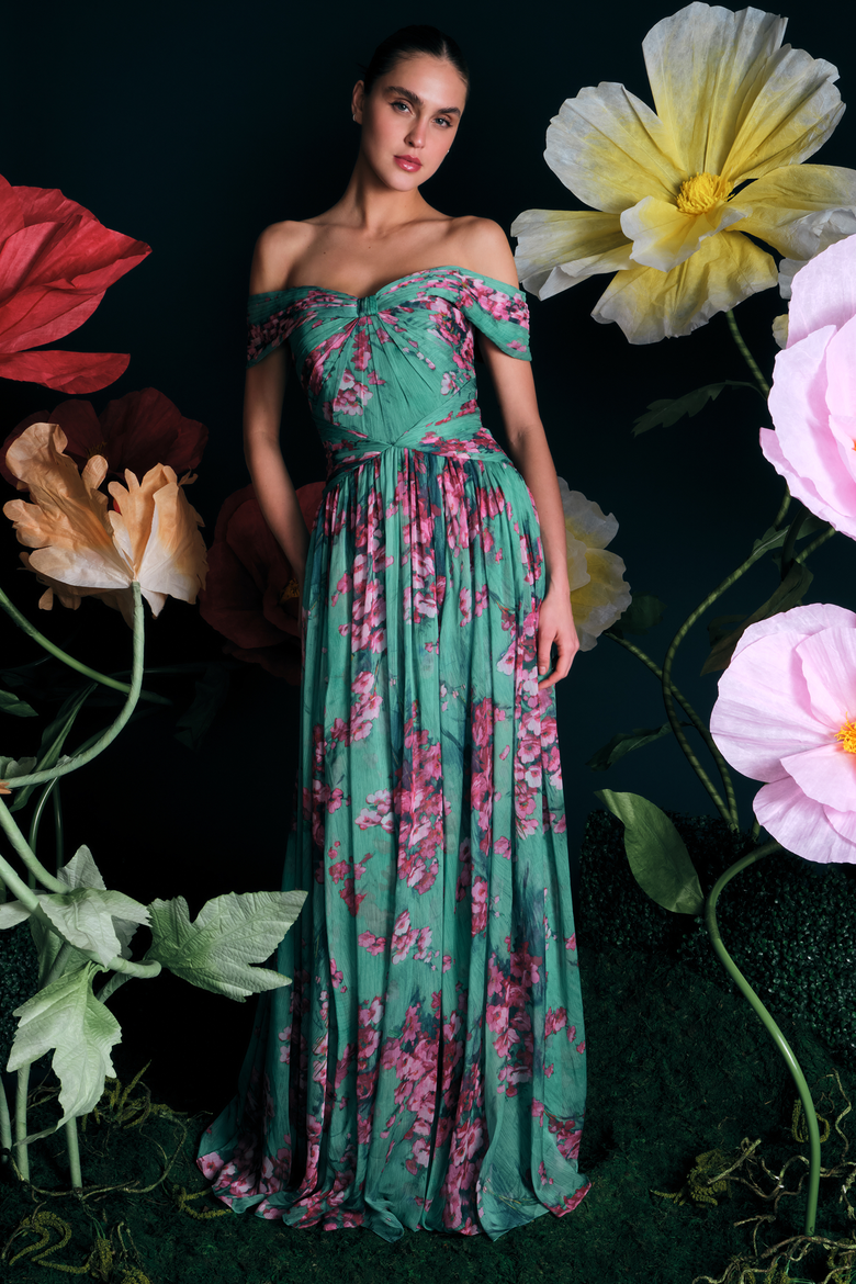 Sabina Chiffon Gown, Alternate, color, Seafoam Drift Sakura Mist