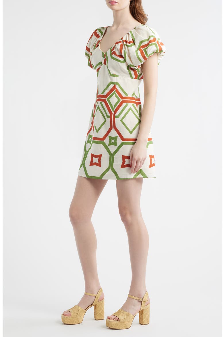 Winona Geo Print Linen Blend Minidress, Alternate, color, CREAM MULTI