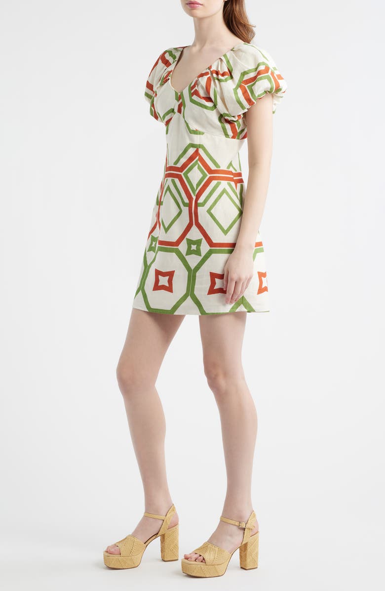 CIEBON Winona Geo Print Linen Blend Minidress, Alternate, color, Cream Multi