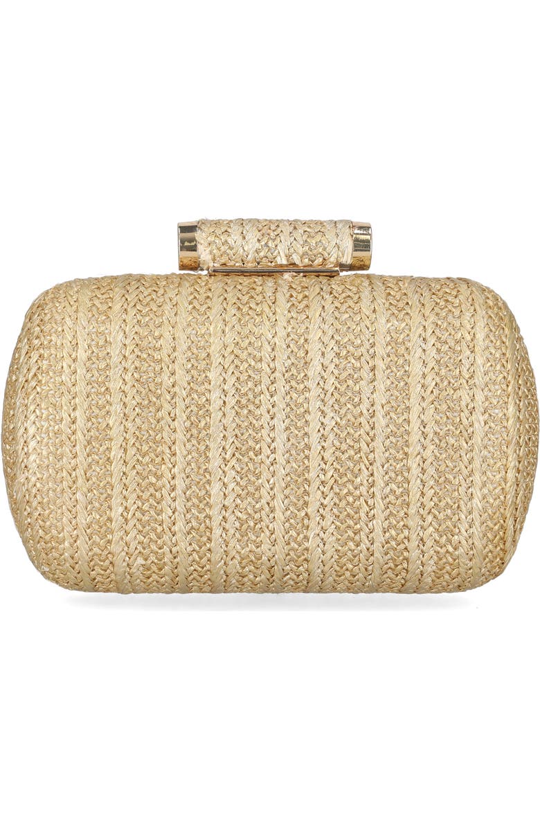Jessica McClintock Jea Straw Minaudière Clutch, Alternate, color, Light Gold Metallic