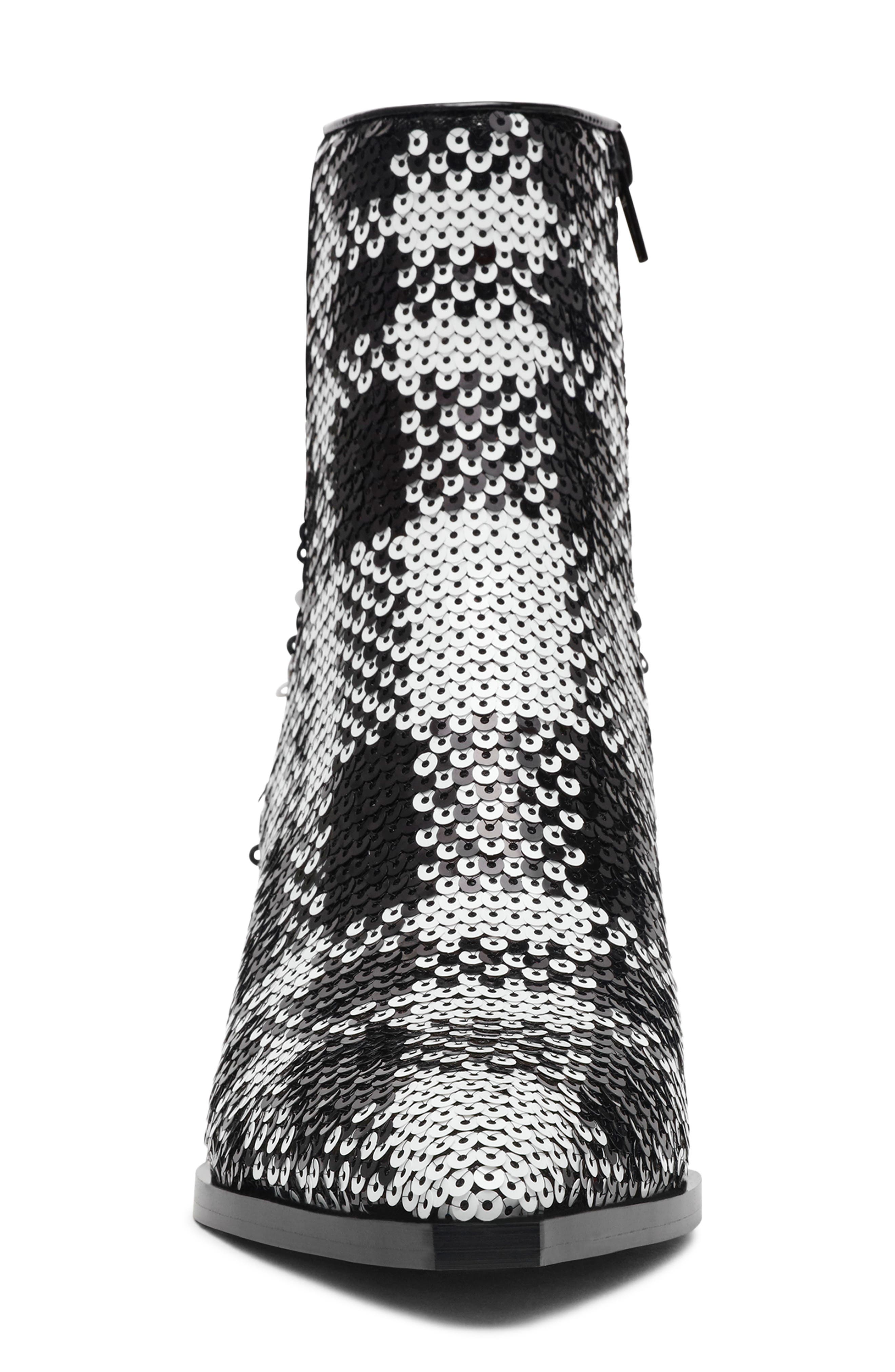 Betsey Johnson Louisa Pointed Toe Bootie, Alternate, color, Black/ White Plaid