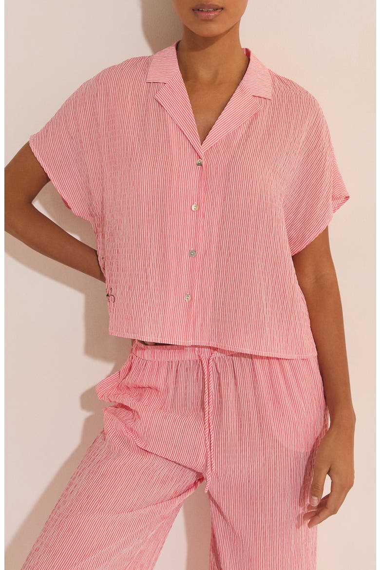 Oselia Stripe Short Sleeve Chemise Button-Up Pajama Shirt, Main, color, IMP FOND ROSE
