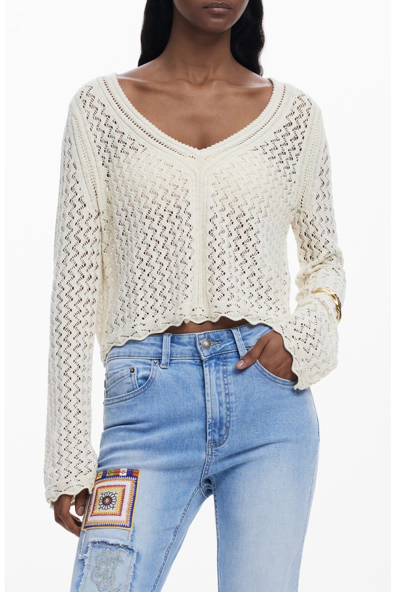 Open Stitch V-Neck Sweater, Main, color, IVORY