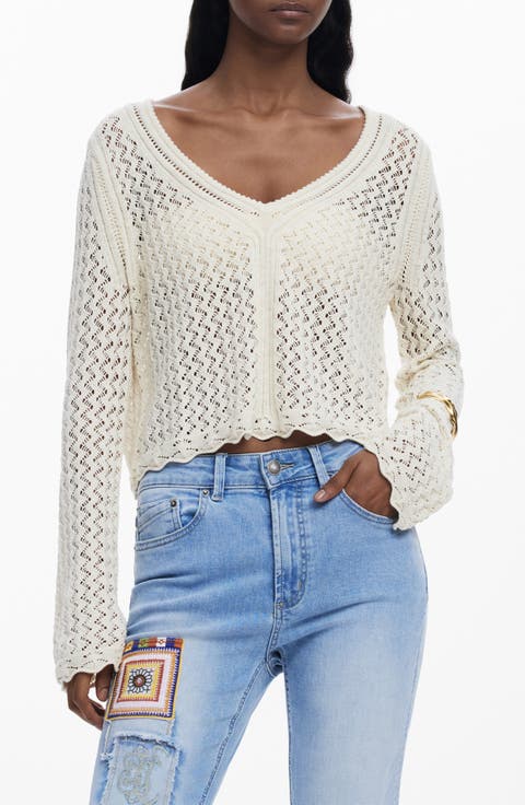 Open Stitch V-Neck Sweater