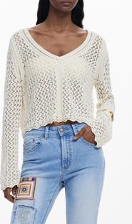 Desigual Open Stitch V-Neck Sweater