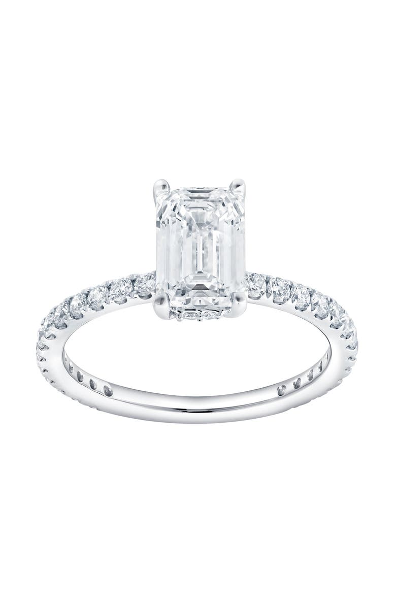 LuvMyJewelry Diadem 14K White Gold Emerald Cut Lab Grown Diamond Hidden Halo Engagement Ring - 2 ctw, Main, color, 14K White Gold