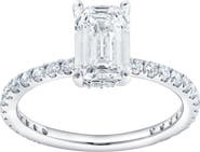 LuvMyJewelry Diadem 14K White Gold Emerald Cut Lab Grown Diamond Hidden Halo Engagement Ring - 2 ctw