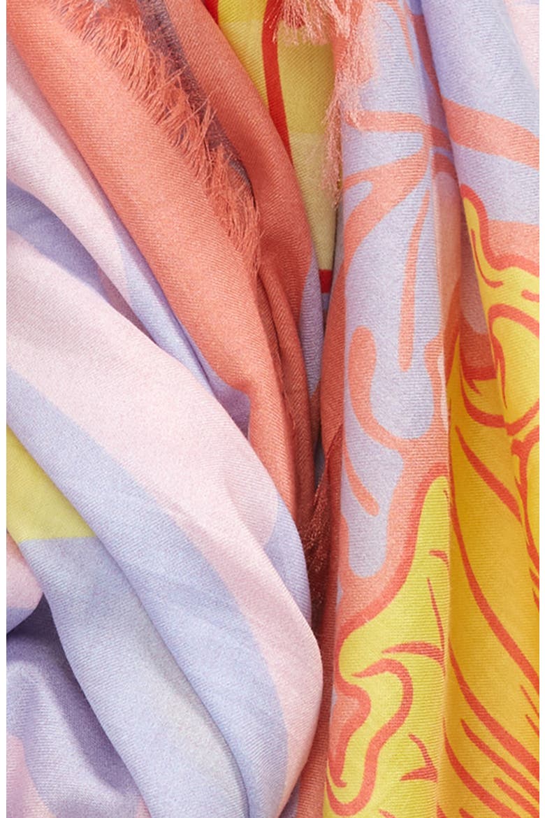 Woorsace Print Cotton & Silk Scarf, Alternate, color, CORAL ORCHID