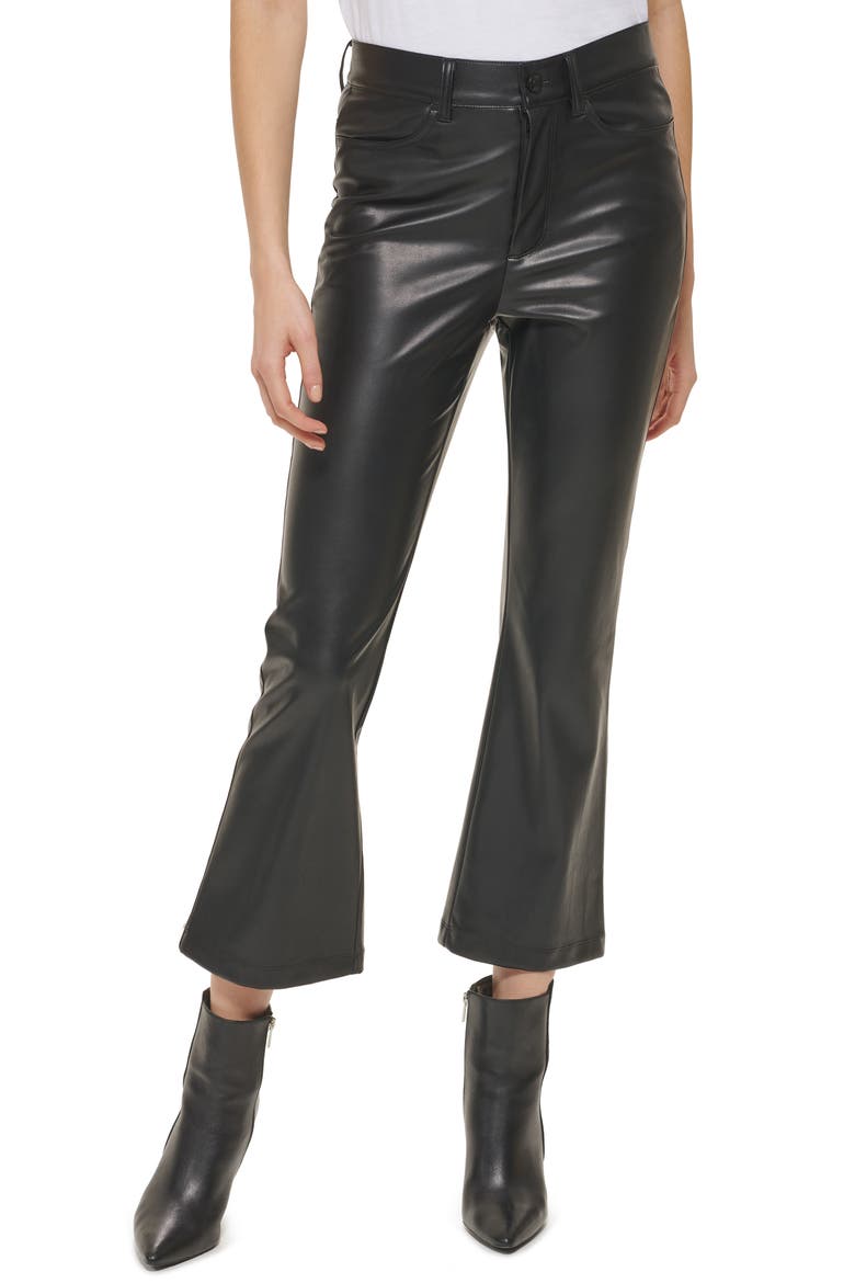 Kick Flare Faux Leather Pants, Main, color, BLACK