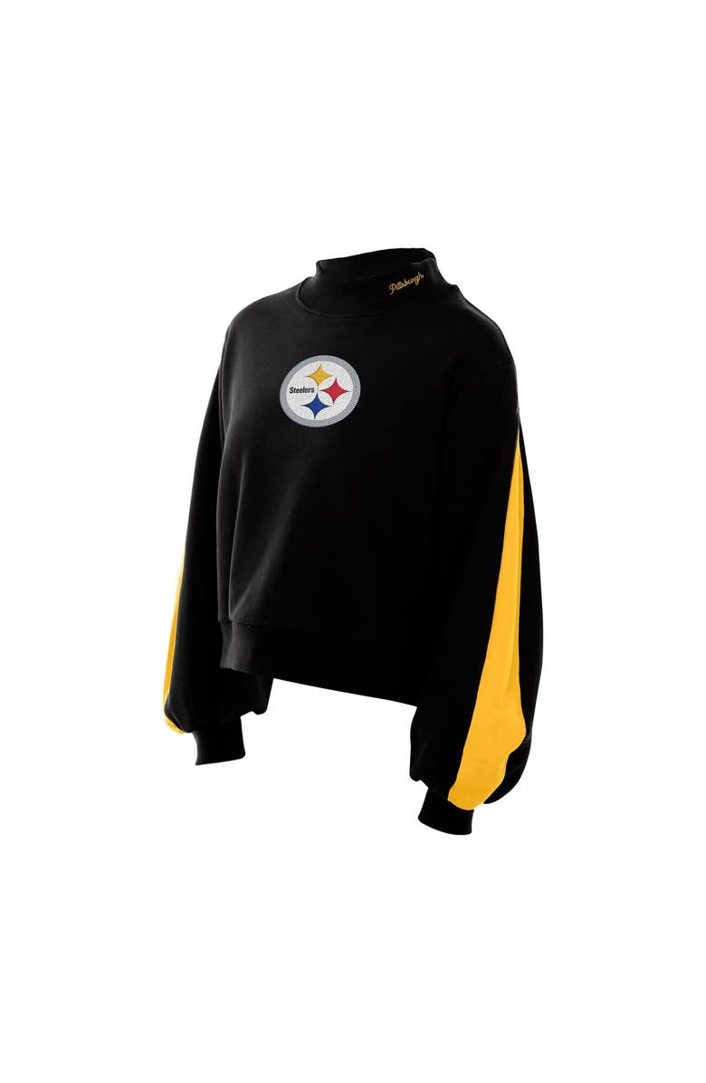 New Era Women's New Era Black Pittsburgh Steelers Sport Night Mock Neck Balloon Sleeve Pullover Sweatshirt, Alternate, color, 