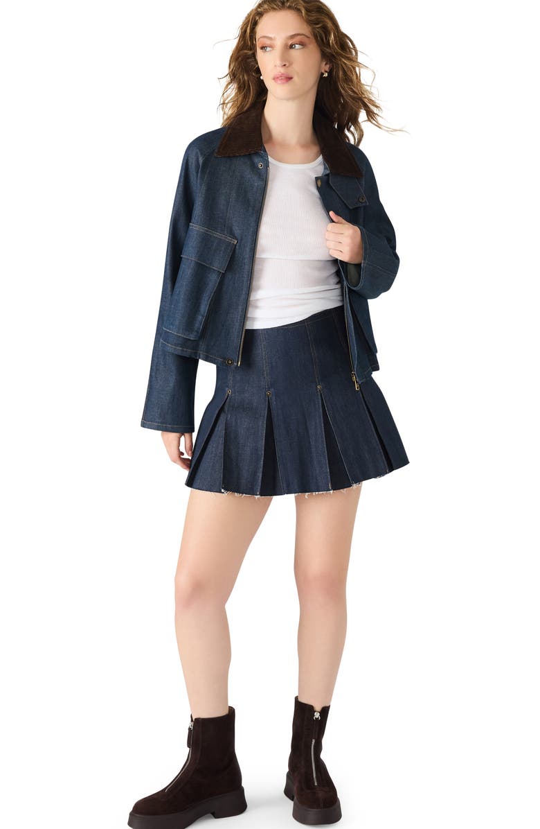 Steve Madden Joan Pleated Denim Miniskirt, Alternate, color, Deep Indigo