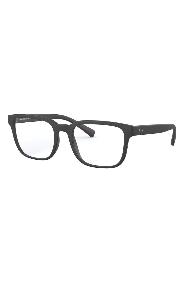 AX Armani Exchange 54mm Rectangular Optical Glasses, Alternate, color, Matte Black/ Demo Lens