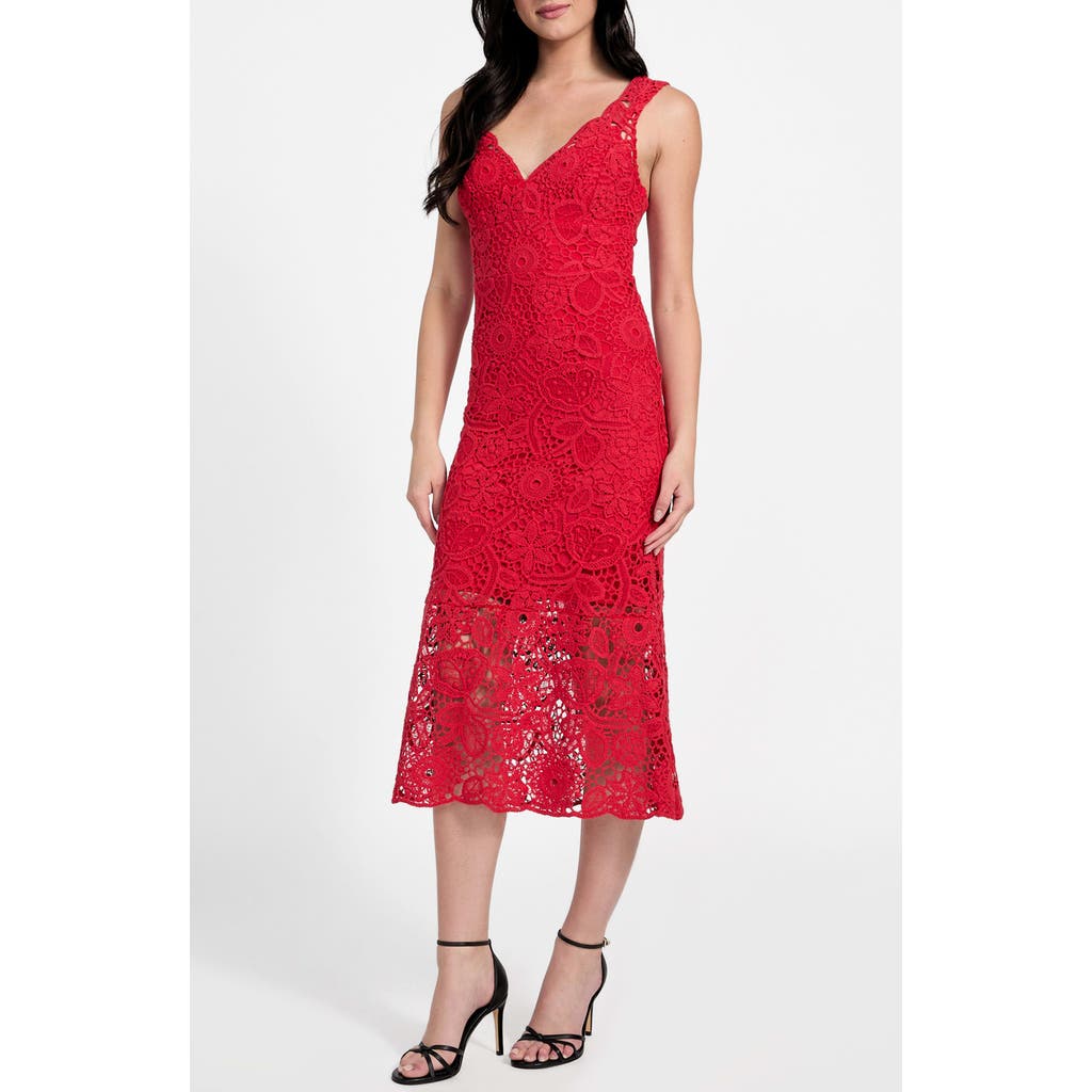 Guess Rosalia Floral Lace Midi Dress In Red
