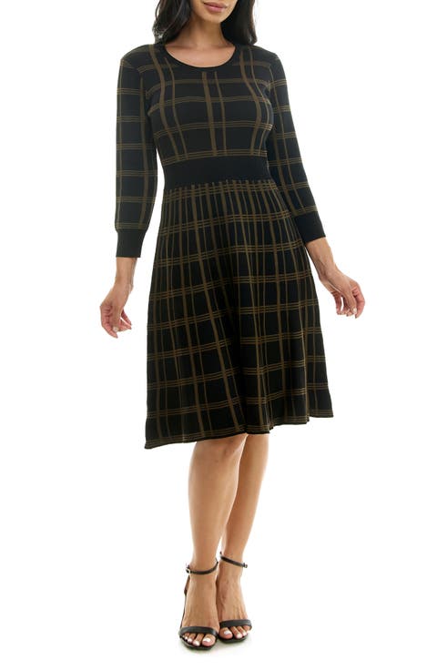 Plaid Scoop Neck Jacquard Dress