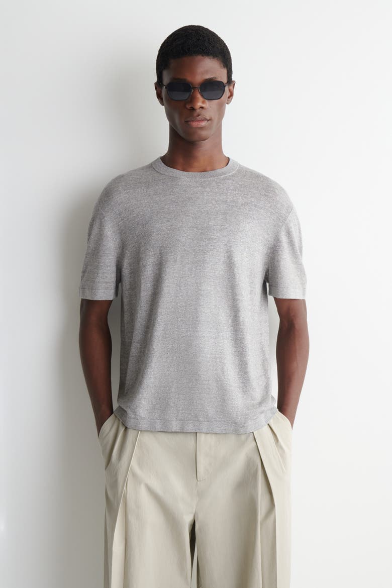 Knitted Linen T-Shirt, Main, color, GRAY MÉLANGE