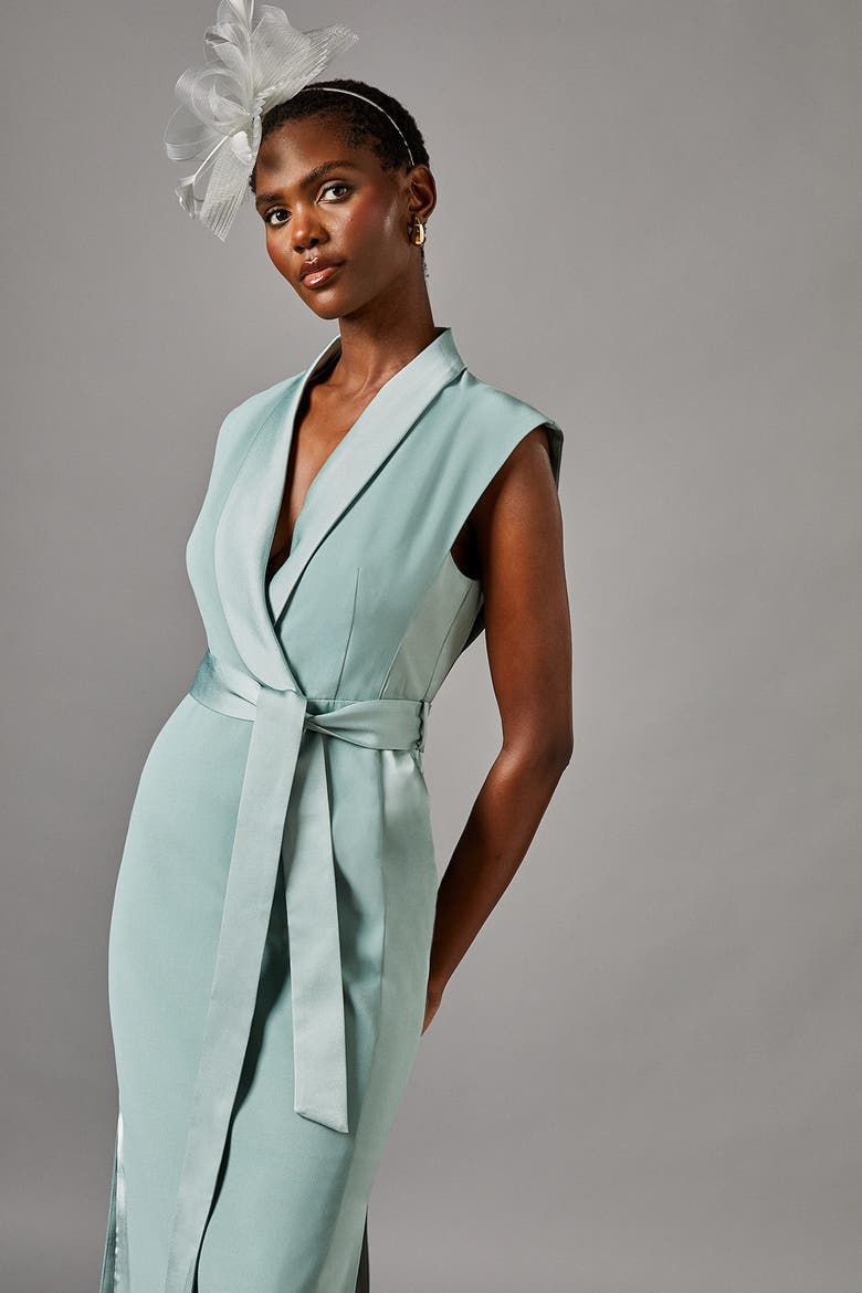 Tux Satin Midi Dress, Alternate, color, Sage