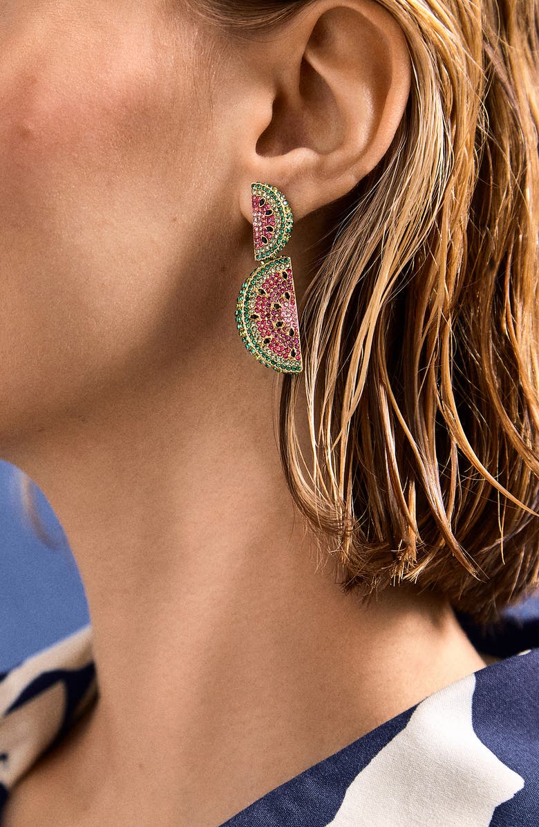 BaubleBar One in a Melon Pavé Drop Statement Earrings, Alternate, color, Pink
