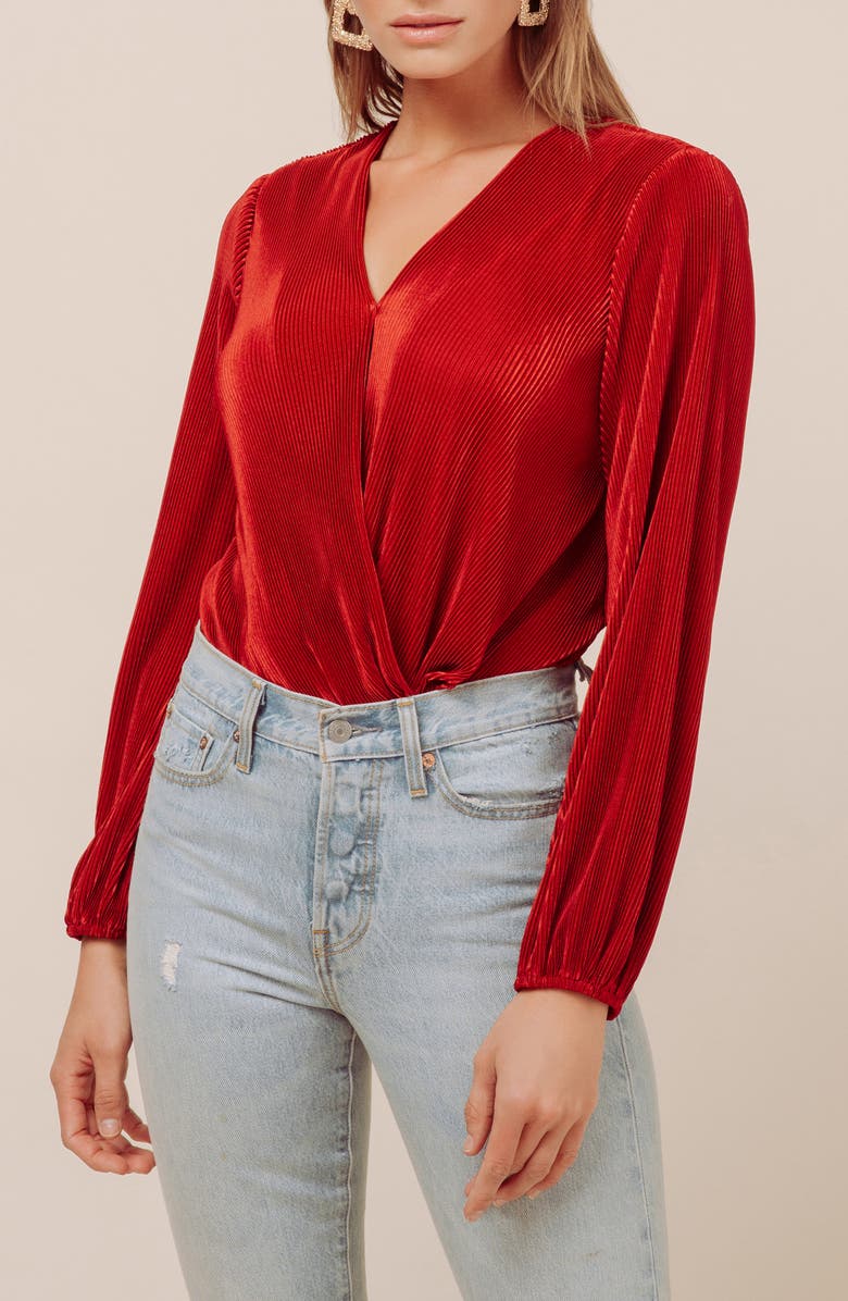 ASTR the Label ASTR Micropleat Plunge Neck Bodysuit, Alternate, color, 