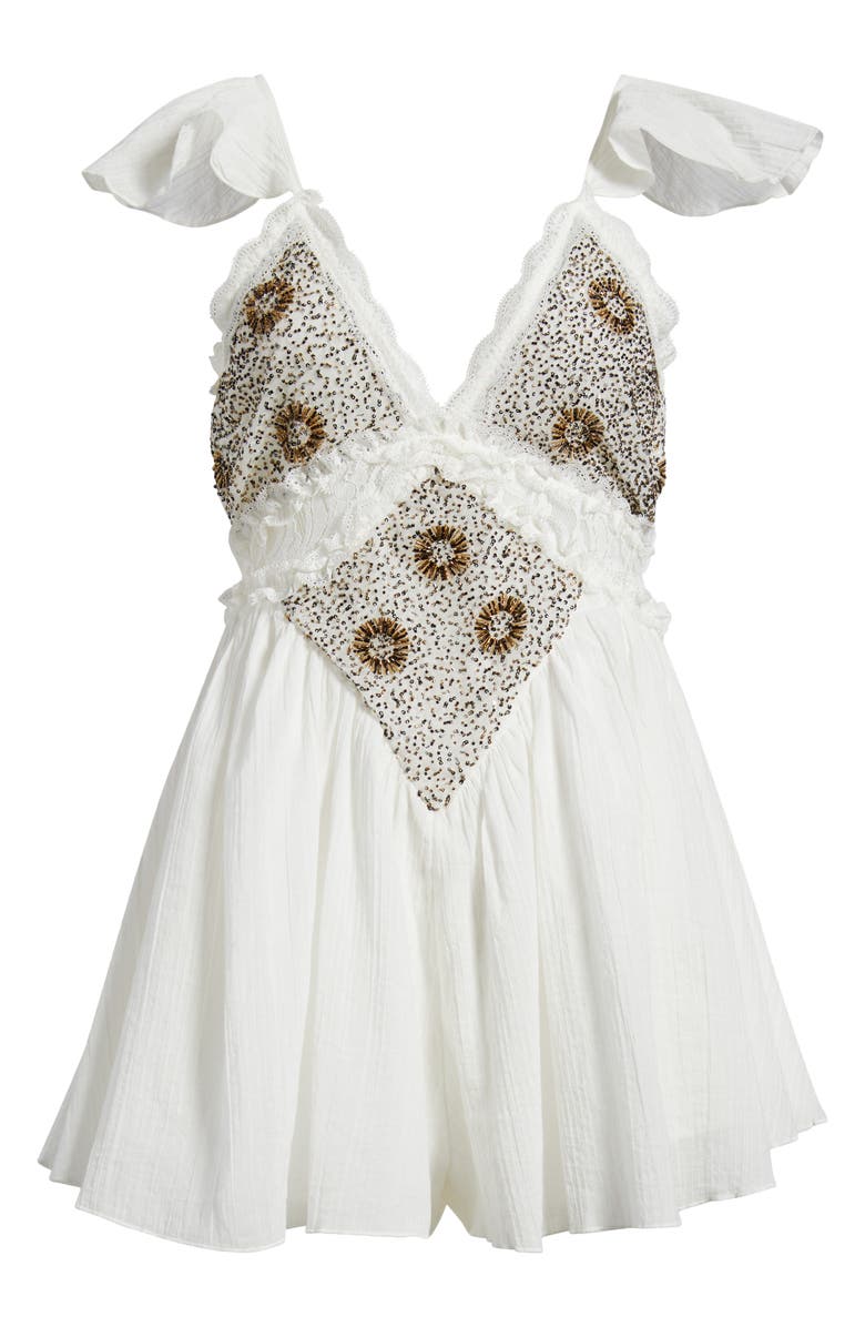 Free People Enchanted Beaded Cotton Gauze Romper, Main, color, Ivory Combo